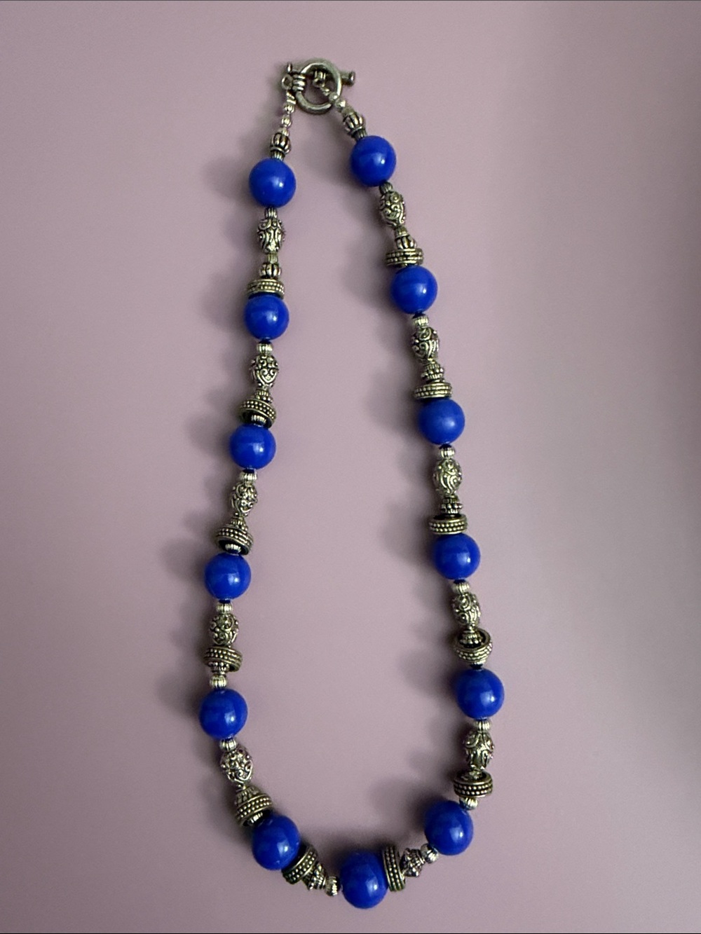 Source Unknown Cobalt Blue Beaded Necklace with Silver-Tone Accents